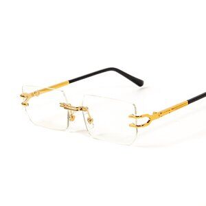 Retro Style Rimless Clear Lens Rectangular Gold Frame Square Men’s Glasses